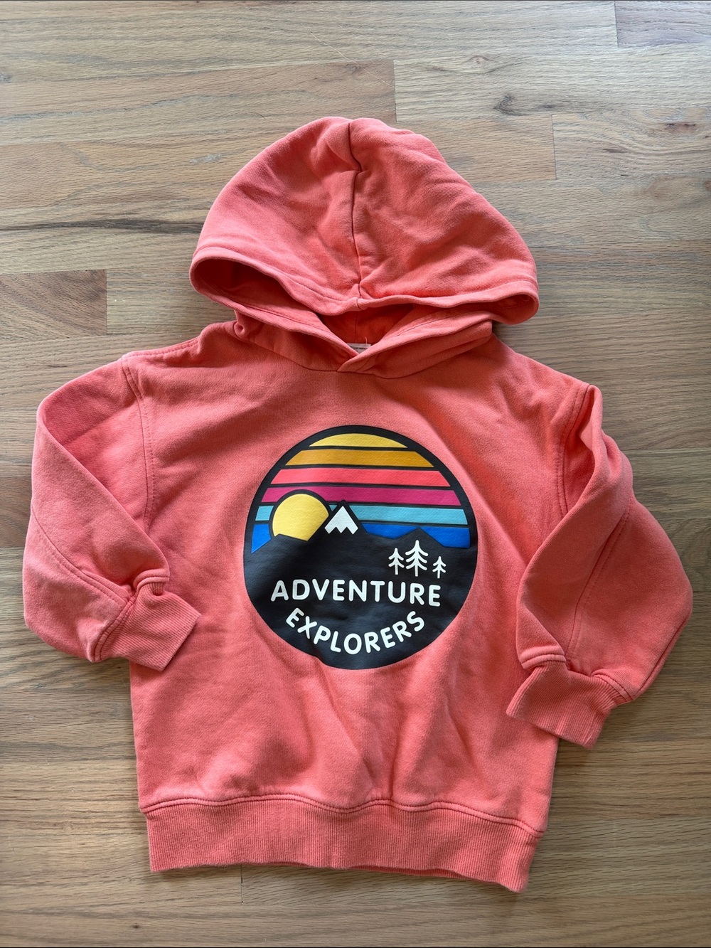 H&M Girls Adventure Explorers Graphic Hoodie – Coral – Size 5-6T